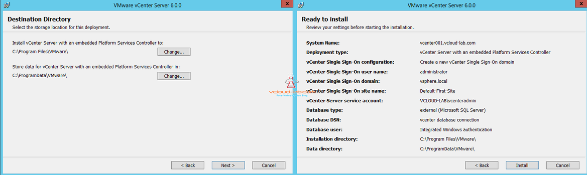 Vcenter server PSC installation directory and summary