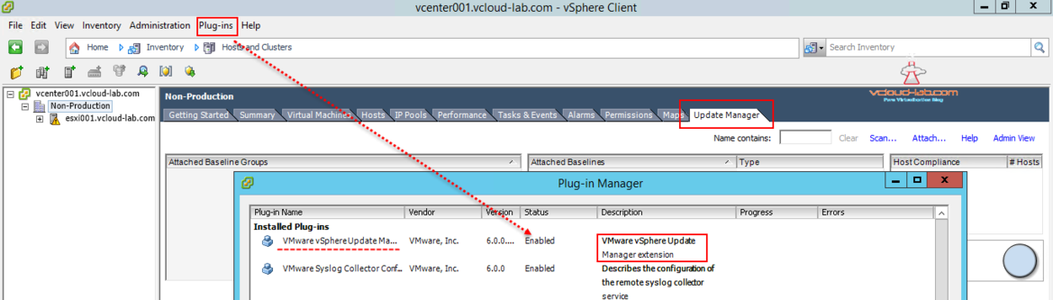 vcenter update manager plugin enabled resolved