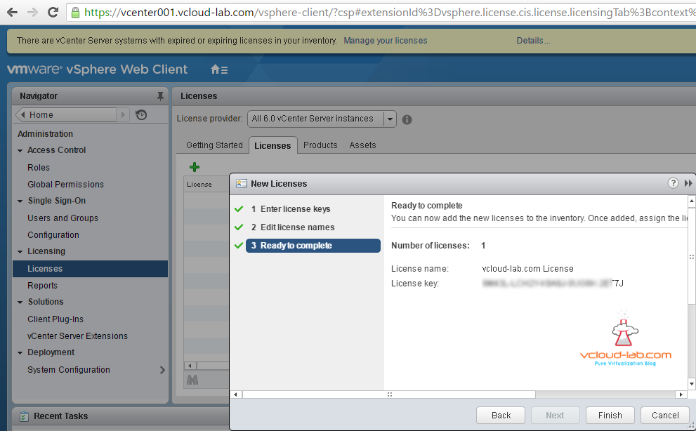 Add vsphere vcenter esxi new free licenses to the inventory