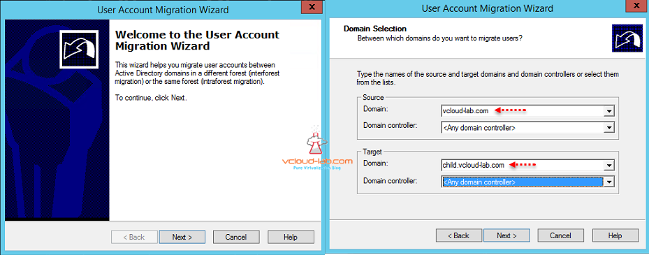 User Account migration wizard ADMT, Interforest or intraforest, Domain Selection Source and Target