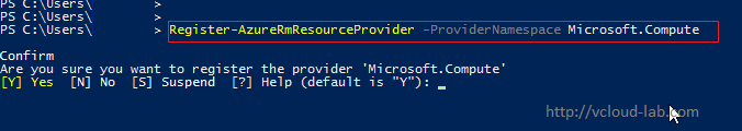 Microsoft Azure register-rmresourceprovider -providernamespace Microsoft.Computer Network confirm