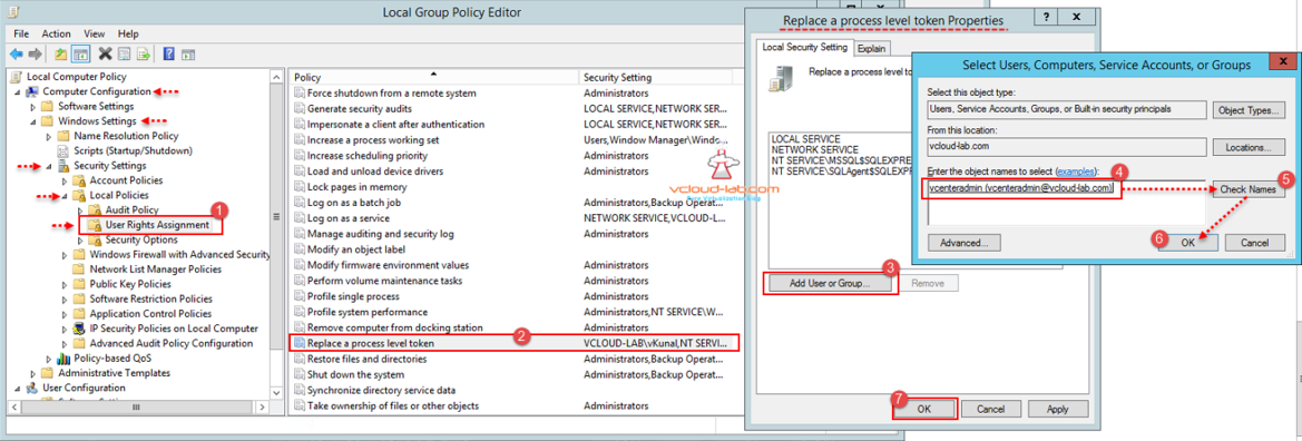 vmware vcenter 6.5 upgrade local group policy editor replace a process level token