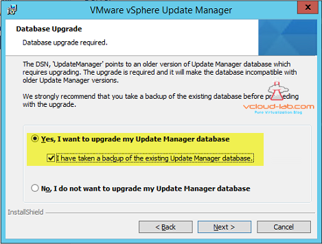vmware vsphere update manager vum 6.5 upgrade sql database dsn upgrade backup database
