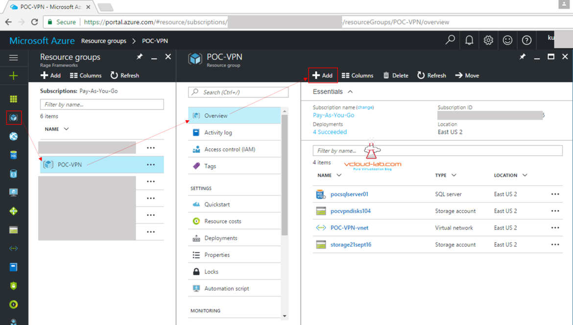 Microsoft Azure Add new resource NSG Network Security Group in Resource group vcloud-lab.com