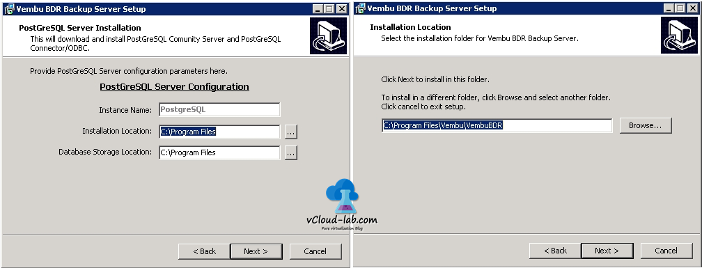 2 vembu bdr installation location, customization, PostGreSQL Server configuration, installation location