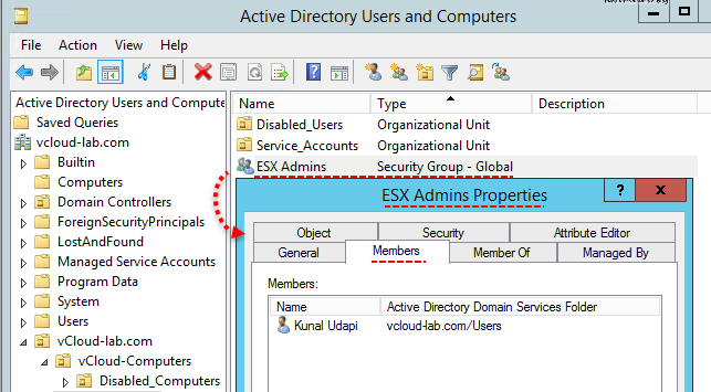 Reset esxi password with domain admin account active directory users and computers
