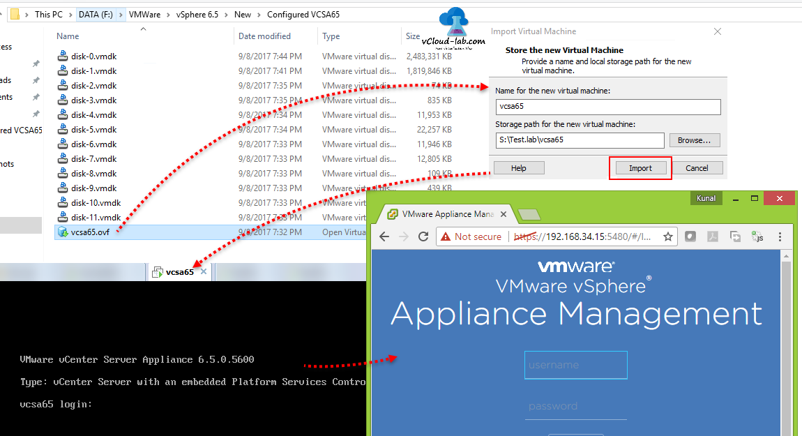 VMware vCenter server appliance vcsa export ovf, Import deploy install on vmware workstation, management 5480