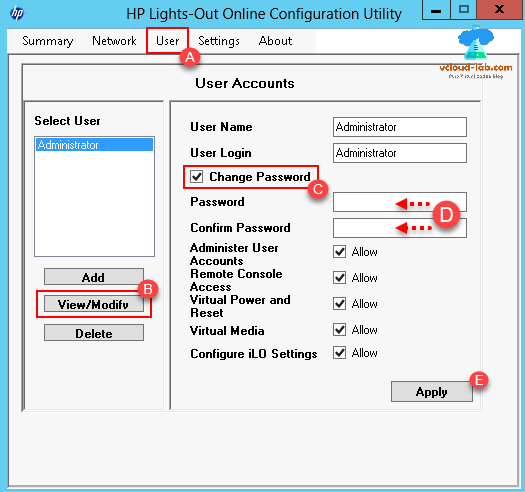 HP Lights-Out Online Configuration utility, HP ILO reset change password from windows user accounts