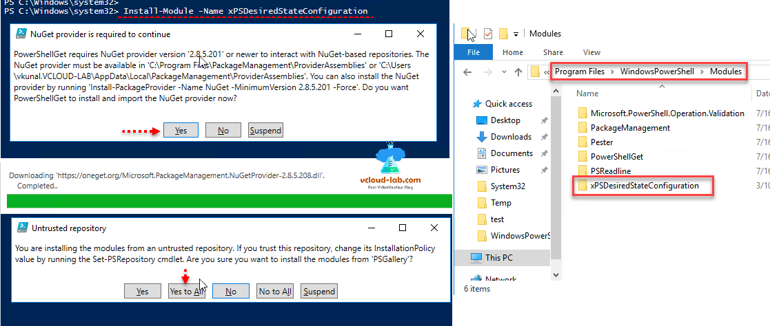 Microsoft powershell nuget provider, install-module, xpsdesiredstateconfiguration, desired state configuration, untrusted repository, set-psrepository, psgallery, installation policy, oneget.org, dsc resource