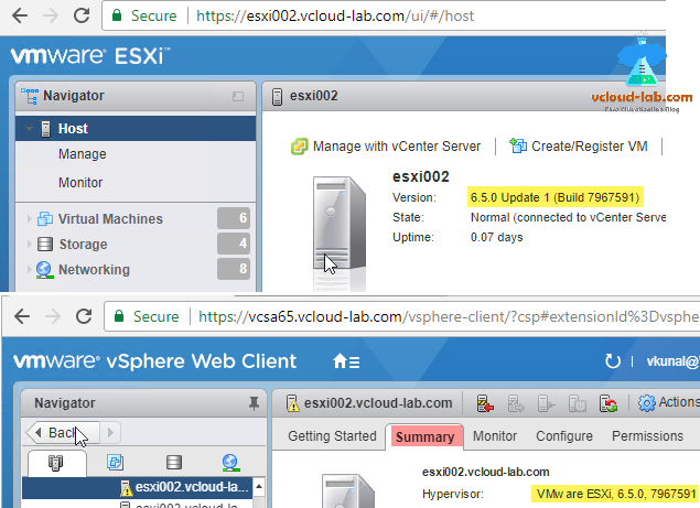 vmware esxi ui web client summary page hypervisor version build number update, esxcli upload file offline bundle esxi update