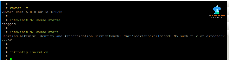 vmware vsphere, vmware -v version esxi build etc initd daemons services lsassd status start chkconfig.png