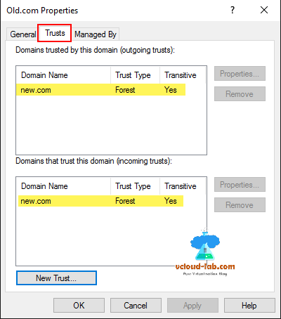 active directory domain and trusts, new trust domain with outgoing and incoming trust transitive yes trust type forest.png