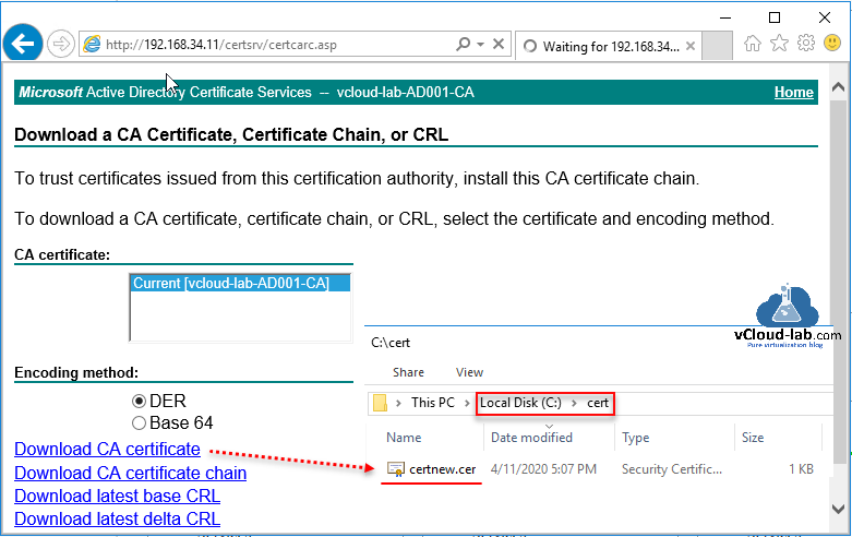 Install and configuration certificate authority server windows download a CA certificate, certificate chain, or CRL trust ssl certificate microsoft active directory certificate services.png
