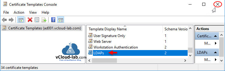vmware vsphere 7 certificate Templates Console LDAPs web server workstation authentication configure Ldaps on active directory domain controller adds certification authority CA sever adfs federation services.png