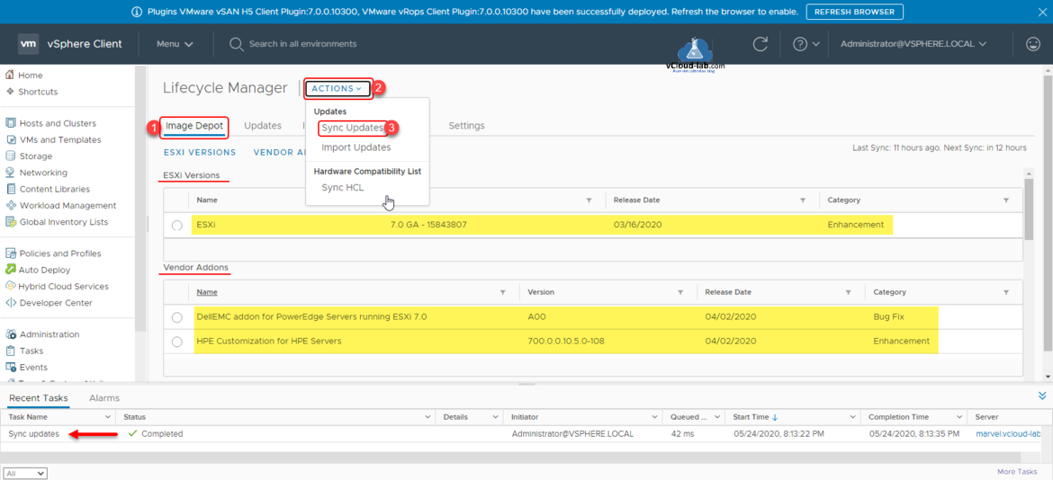 vmware vsphere esxi image depot lifecycle manager actions sync updates esxi version vendor addons umds vmware-umds sync hcl import updates ga patches fixes.png