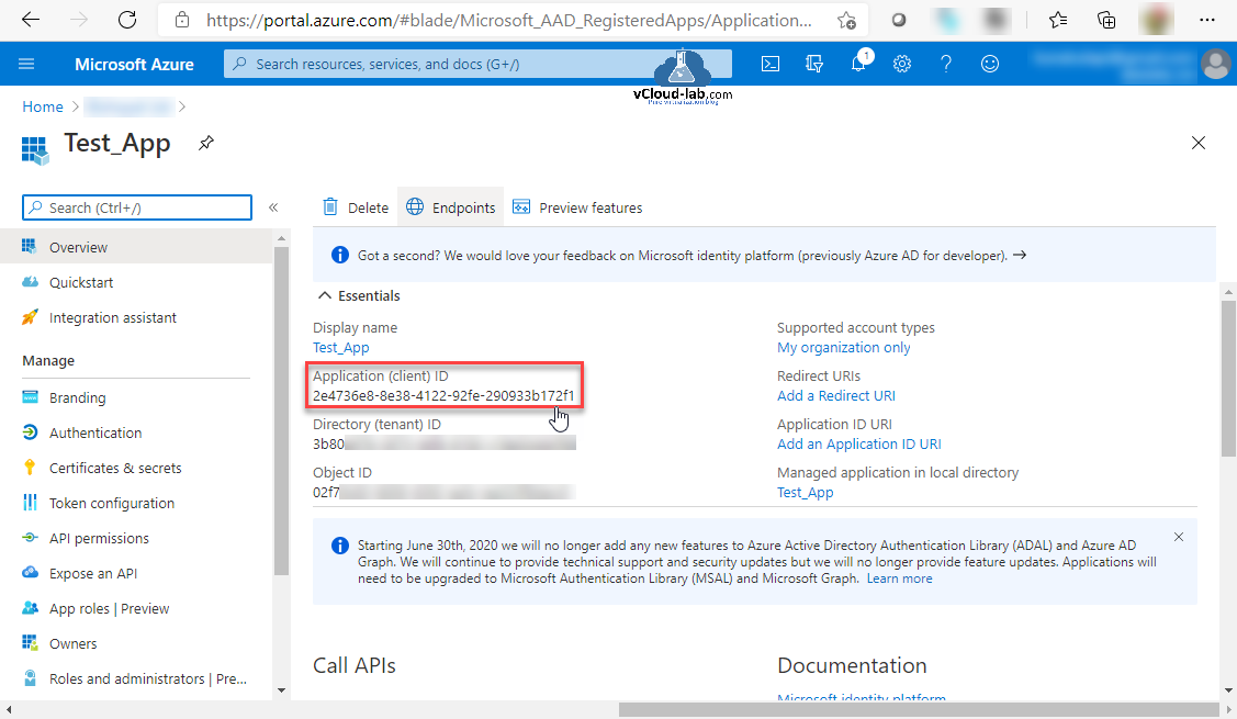 Microsoft Azure Portal App registrations rest api powershell Authentication certificates & secrets endpoints app registrations azure ad active directory resources Roles and administrators api permissions.png