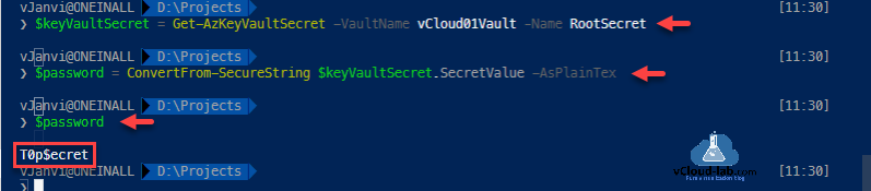 Microsoft Azure Powershell az module azurerm arm get-azkeyvaultsecret vaultname convertfrom-securestring key vault secret key secretvalue asplaintext password certificate key vault.png