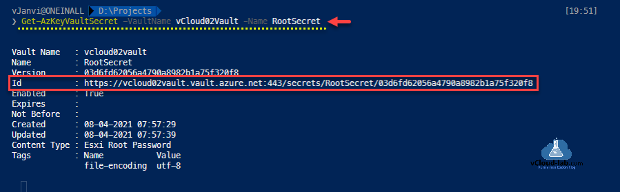Microsoft Azure Powershell az account azurecli get-azkeyvaultsecret vaultname secret identifier id url current version content type tags connect-azaccount bearer token.png