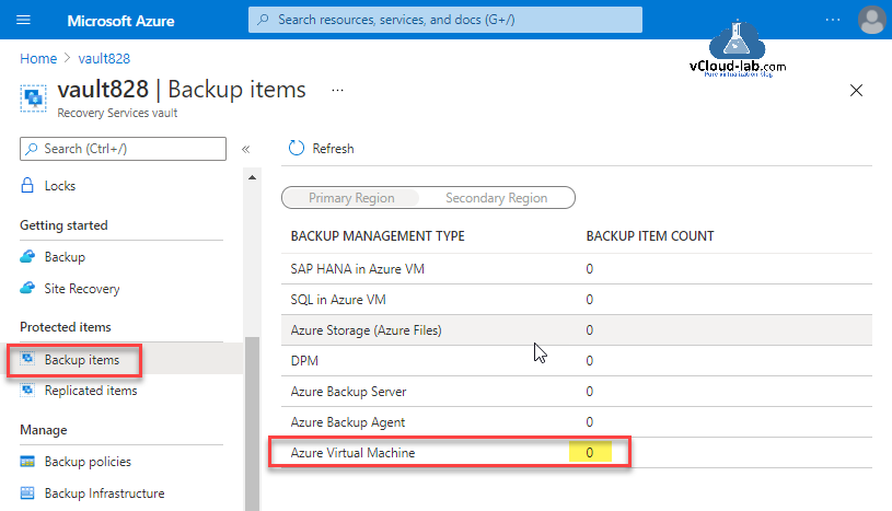Microsoft Azure Backup Items recovery services vault backup site recovery backup management type azure storage azure files azure vartual machines dpm backup agent server sap hana sql in vm.png