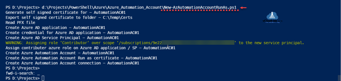 Microsoft azure Portal Automation Account SSL self singned certificate Auatomation account connection azure ad appliction app registrations service principal azure ad acitve directory run as.png