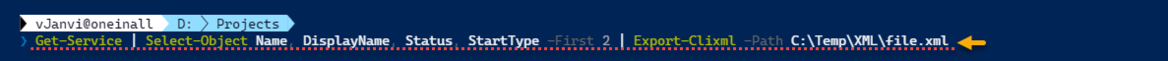 Microsoft Powershell Get-Service Select-Object pipeline name displayname status starttype first export-clixml notypeinformation convert to xml.png
