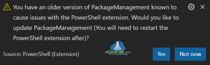 Microsoft visual studio code vscode older version of packagemanagement module extension hung freeze stuck starting powershell nolog noprofile pwsh.exe powershell.exe install-module.png