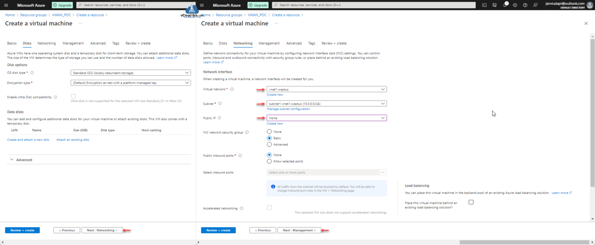 Microsoft Azure portal create a virtual machine virtual network subnet public ip network security group nic public inbound group port accelerated networking load balancing.png