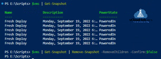 Microsoft Powershell Vmware Powercli get-snapshot remote-snapshot new-snapshot memory poweredon poweredoff vcenter vcsa esxi kubernetes lab free k8s.png