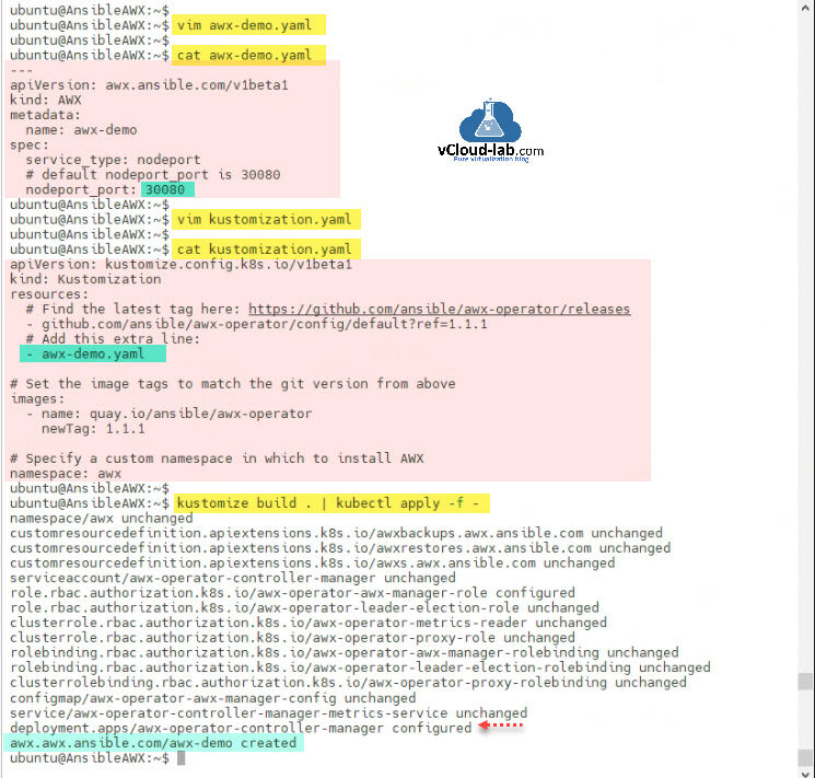 vim awx-demo service metadata spec nodeport kubernetes k8s kustomization resource github ansible awx operator config awx.ansible.com awx controller manager deployment.jpg