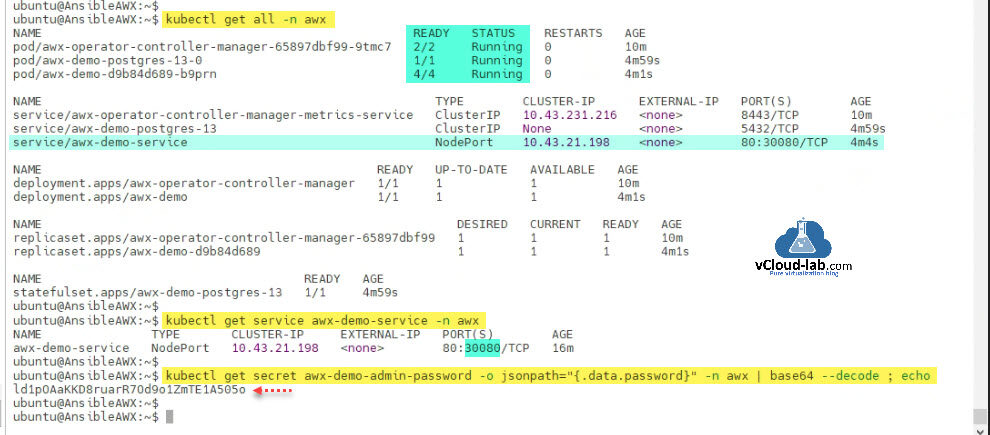 kubernetes kubectl get all awx demo service postgress k8s demo cluster nodeport load balancer ansible awx tower operator automation controller manager secret awx-demo-admin-password external-ip clusterip internal.jpg