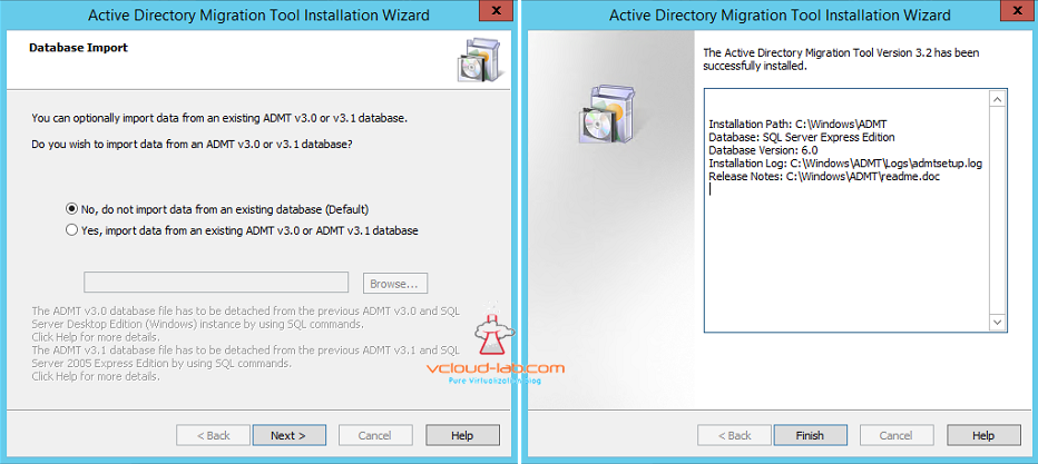 Active directory migration tool admt import data from exisiting database or new database installation successfully installed