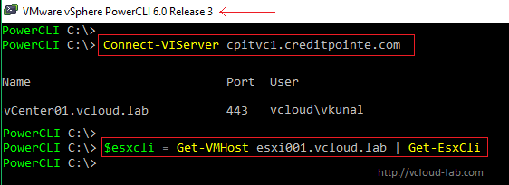 Connect-VIServer Get-Esxcli Get-VMHost esxcli