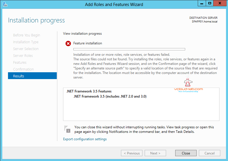 Add Roles and Features Wizard .net 3.5 failed