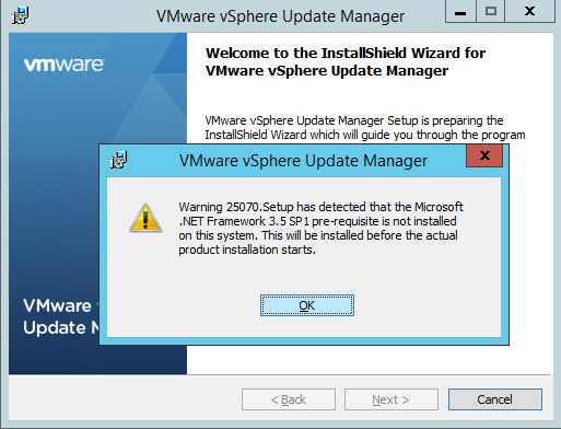 vCenter Update Manager prerequsites installation
