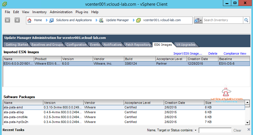 vum vmware update manager imported esxi images and software packages