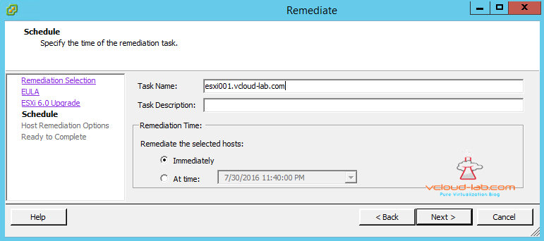 vum vmware update manager upgrade remediate schedule time immediatly