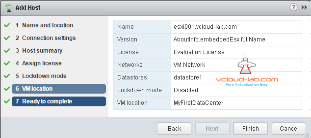 vcenter Add esxi host ready to complete summary