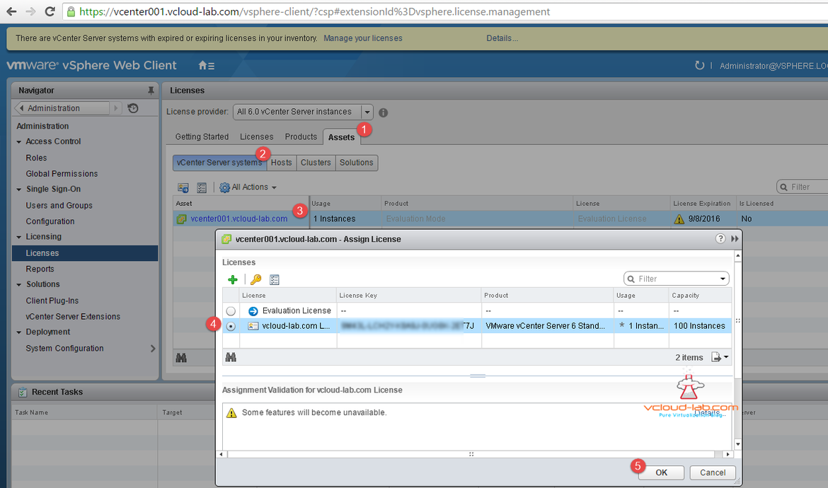Free assign trial Full licenses to evaluation vcenter server