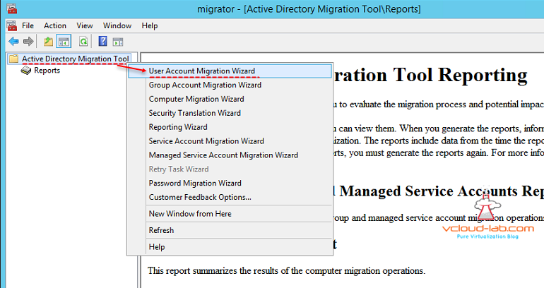 Active Directory Migration tool User Account Migration Wizard