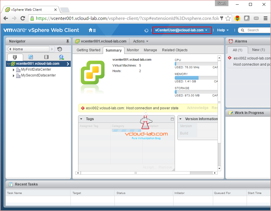 vcenter vmware vsphere web client successful login with domain user