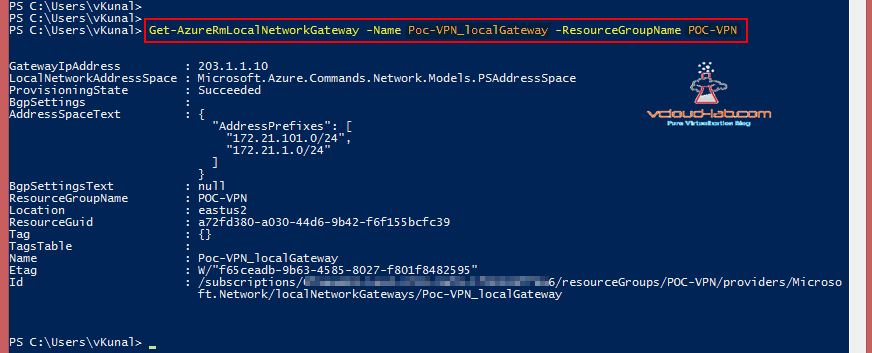 Microsoft Azure Get-AzureRmLocalnetworkGateway name resourcegroup parameters