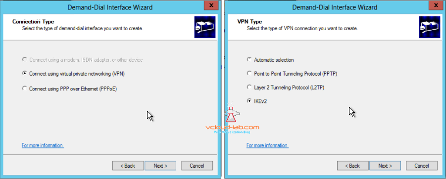 Azure VPN Demand-Dial Interface wizard, connect using virtual private networking IKEv2 vpn protocol