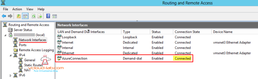 microsoft azure routing and remote access network interface vpn router azure connection connected successful demand-dial