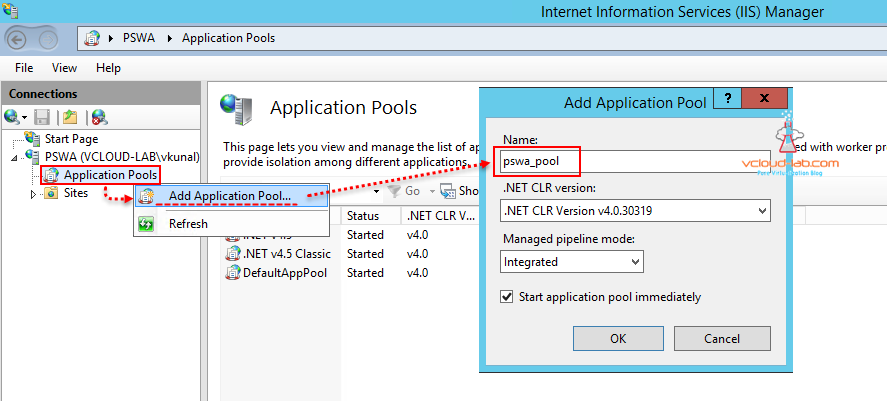 1. psws powershell web access gateway add application pool in windows IIS web server