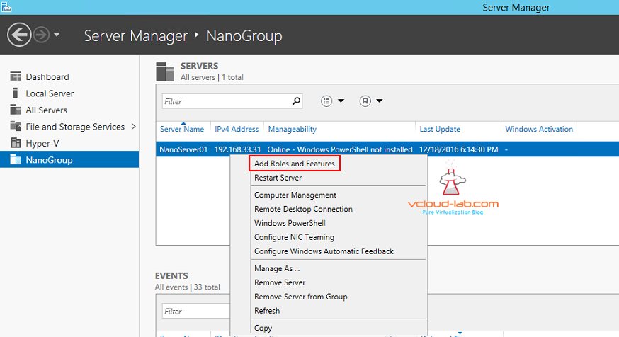 12 Microsoft Windows Nano server 2016 server manager add and create Server group dns for remote management, Manage nano server remotely, Add roles and Features nano server server manager.png