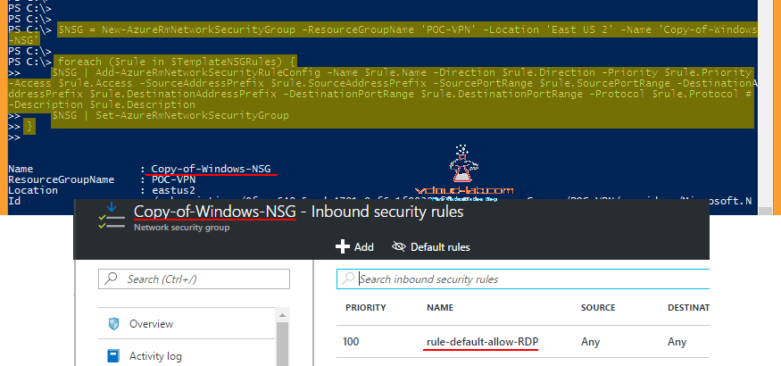 Cloning, copying, Importing, copy, clone, import, Microsoft Azure NSG network security Group Template to another NSG, New-AzureRmNetworkSecurityGroup, Add-AzureRmNetworkSecurityRuleConfig, direction, source.png