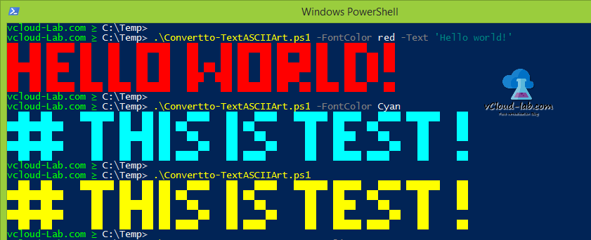 Powershell trick convertto-textasciiart, convert text to acsii art algorithm Font color console