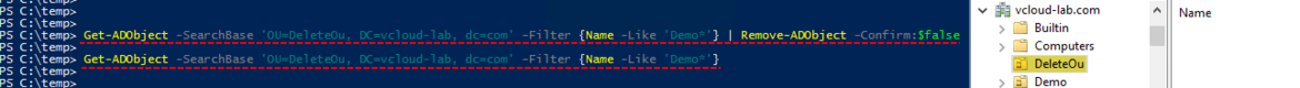 Get-AdObject -SearchBase -Filter, Remove-Object delete user account powershell active Driectory recycle bin feature