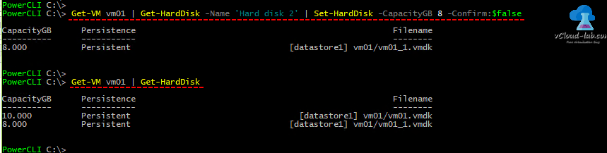 vmware vsphere esxi virtual machine vm extend increase virtual disk hard disk drive vmdk Get-VM Get-Harddisk, get-cluster, get-Datastore Set-Harddisk datastore.png
