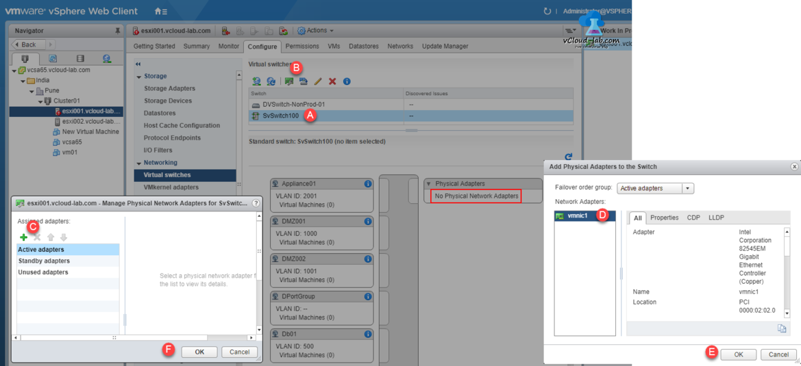 vmware vsphere web client standard switch to distributed virtual switch movement, standard virtual switch active standby unused adpaters, migration portGroup